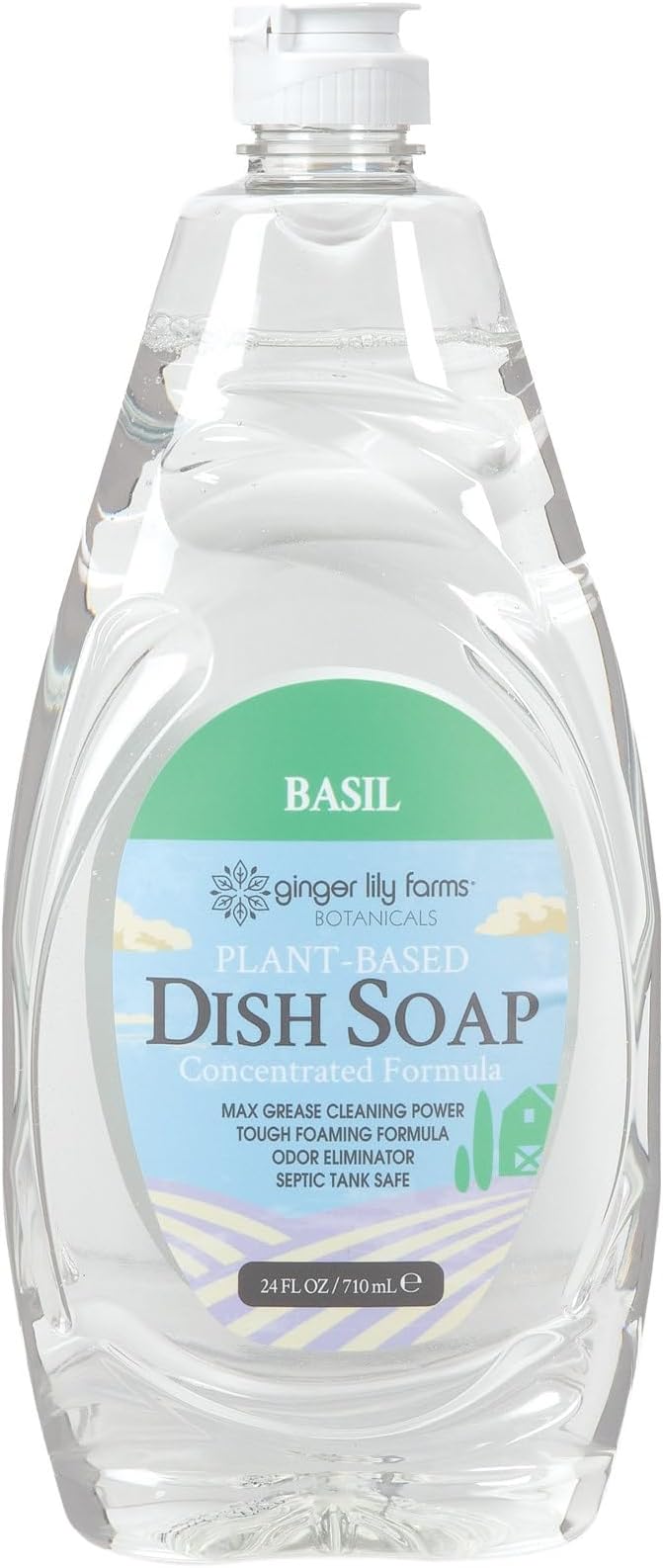 Ginger Lily Farms Botanicals Plant-Based Liquid Dish Soap, Concentrated Formula with Max Grease Cleaning Power, Cruelty-Free, Basil Scent, 24 Fl Oz