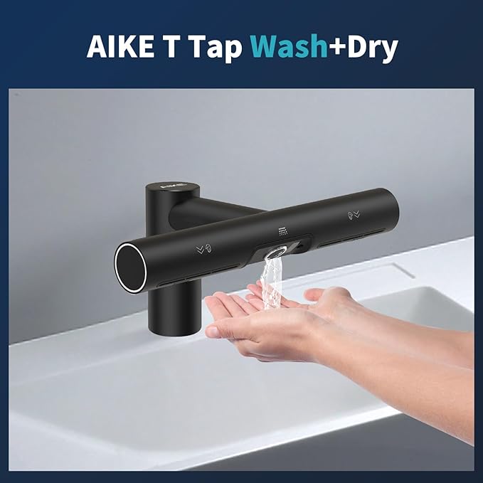 AIKE Air Tap Wash+Dry High Speed Hand Dryer Model AK7120, 110-120V Black Standard Height