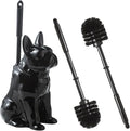 Ceramic French Bulldog Toilet Brush Holder – Hideaway Storage & Secure Fit, Space-Saving Design, Premium Ceramic Dog Lover Gift, Includes 2 Durable Scrub Brushes (Black)