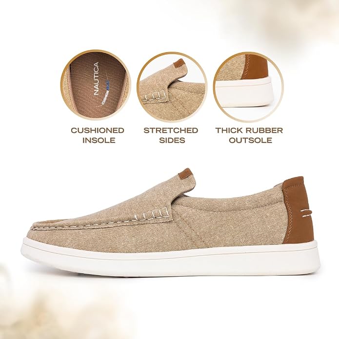 Nautica Men's Slip-On Loafers Casual Moc Toe Sneakers Boat Shoes Slipper for Men – Lightweight & Comfortable - Derwin