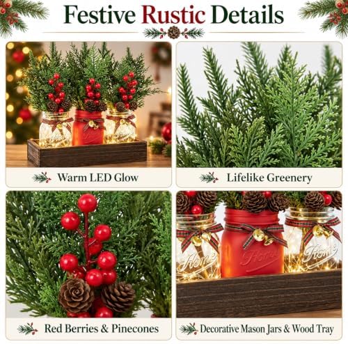 Mason Jar Christmas Table Decor, Winter Xmas Centerpieces for Tables