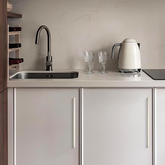 Ravinte 10 Pack 10 Inch Solid Square Cabinet Pulls - Brushed Nickel Handles for Kitchen Cabinets & Drawers