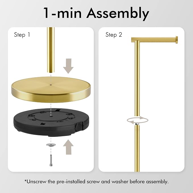 KES Gold Toilet Paper Holder Stand 26" H (Taller Version), Free Standing Toilet Paper Roll Holder with Weighted Base for Bathroom, Rustproof SUS304 Stainless Steel Brushed Gold, BPH283S66-BZ