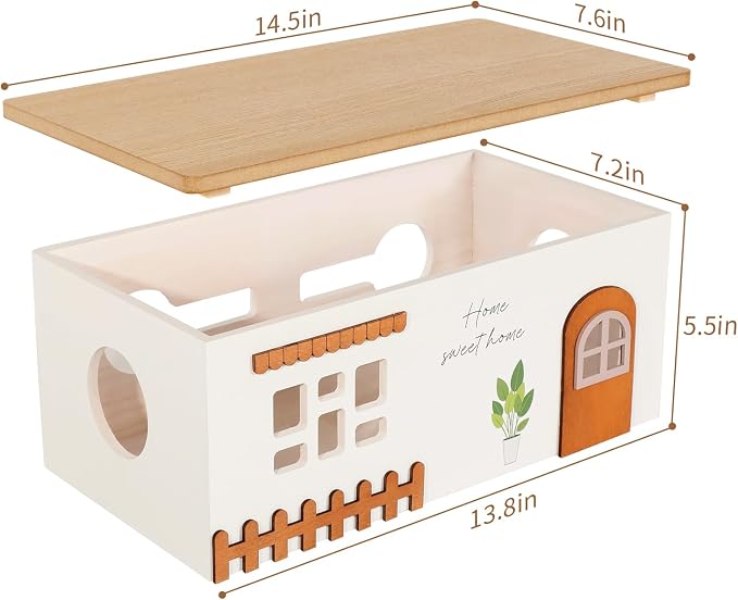 Cable Management Box, Wood Extension Cord Organizer, Handmade Power Strip Box for TV Computer Wire USB Hub System, Surge Protector Cord Hider Box on Desk or Floor (Large)