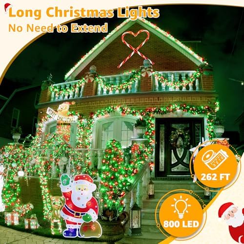 Ollny Christmas Lights Outdoor 800LED 262FT, Red and Green Plug in