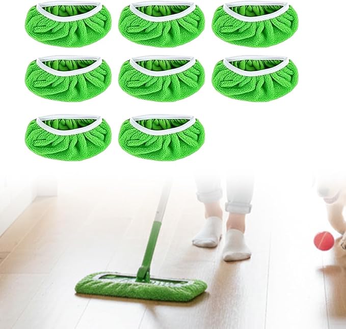 Reusable Mop Pads, Reusable Microfiber Mop Pads Compatible with Sweeper Mops, Replacement Wet Mopping pad Refills & Washable Dry Sweeping Cloths for Surface/Hardwood Floor Cleaning (Green-8PCS)