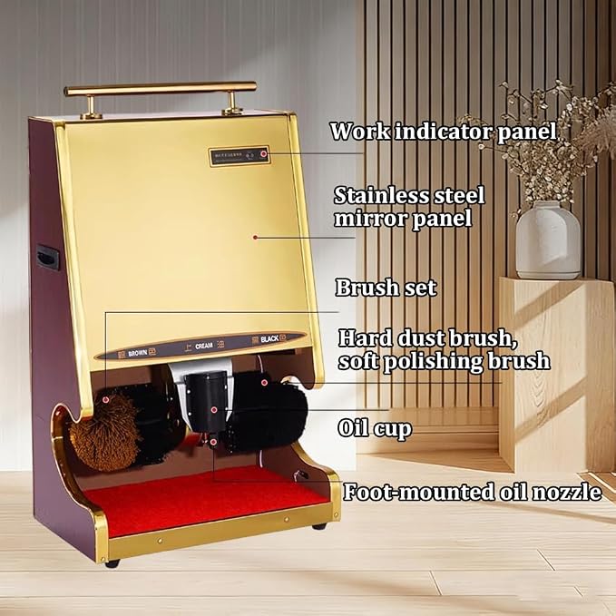 Commercial Luxury Stainless Steel Automatic Shoe Polishing Machine with Handrails and Oil Tank Design, Automatic Sensor Dual-Brush Leather Shoe Polishing Machine,E
