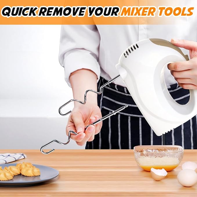 Handmixer Electric Handheld- 5 Speed Portable Kitchen Mixer Electric Handheld with 5 Stainless Steel Accessories Whisk, Food Beater, ‌Ivory