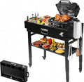 Foldable Grill Cart for Blackstone 17/22, Ninja Woodfire OG700, Ooni Pizza Oven – Portable Grill Table with Wheels, Dual-Shelf BBQ Prep Station with Caddy & Hooks, Compact Camping Griddle Stand