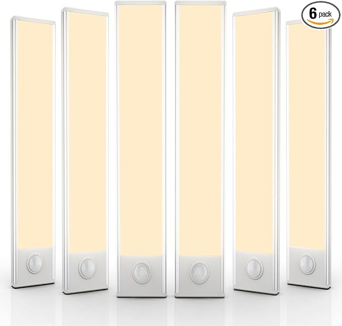 6 Pack Under Cabinet Lighting Wireless, 58 LED Rechargeable Battery Motion Sensor Light Indoor, Stick On Magnetic Closet Lights, Under Counter Lights for Kitchen, Stairs, Warm 14 in