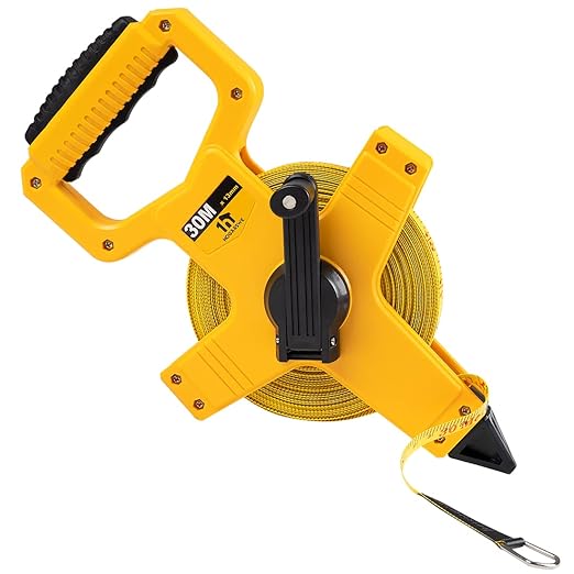 Open Reel Fiberglass Tape Measure, Tape Measure 100 ft by 1/2-Inch, Inch/Metric Scale for Engineer,Outdoor, Athletic Field, Impact Resistant ABS Shell (100FT/30M