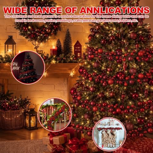 2 Pcs 9 ft Christmas Ball Ornament Garland, Burgundy