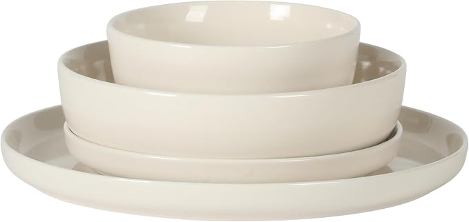 Gibson Home Serenity 16 Piece Modern Porcelain Dinnerware Set for 4, Linen White Plates and Bowls Set, Dinner Plates, Salad Plates, Pasta Bowls, Cereal Bowls