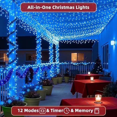 240FT Christmas Lights Outdoor, 750 LED Christmas Tree Decoration Lights with 12 Modes & Timer Memory, Dimmable Plug in Waterproof LED Xmas Light for Yard Trees Wedding Party Holiday Blue