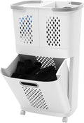 Laundry Hamper, Large Storage Basket Sorter 3 Tiers Organizer for Dirty Clothes Toys Towel,Heavy Duty Laundry Cart Baskets with Wheels in Laundry Room Organization