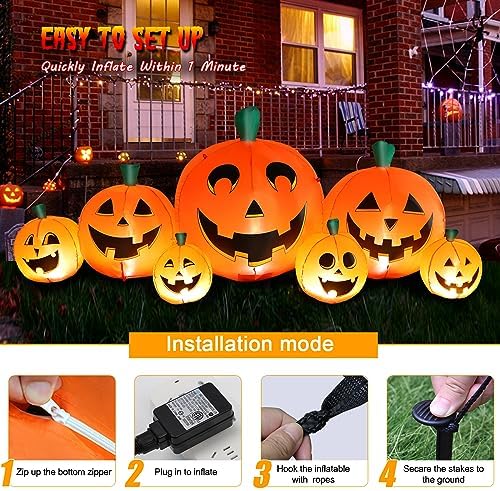 Halloween Inflatable Pumpkin Outdoor Decoration, 8.5 FT Long Inflatable Pumpkin Lanterns with Build-in LED Lights, Blow Up 7 PCS Pumpkins Patch for Halloween Party Indoor Garden Lawn Yard Decor