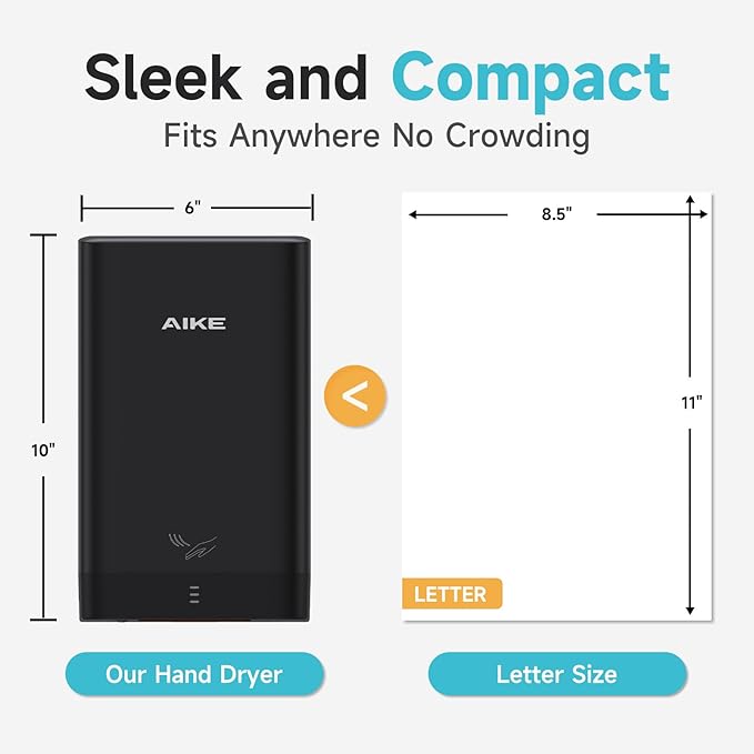AIKE Compact Hand Dryer for Home Bathroom, Cover ABS Polycarbonate Design, 110V Black Model AK2822
