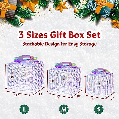 Tangkula Set of 3 Lighted Christmas Iridescent Boxes Decorations