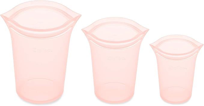 Zip Top Reusable Food Storage Bags | 3 Cup Set [Peach] | Silicone Meal Prep Container | Microwave, Dishwasher and Freezer Safe | Made in the USA