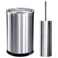 Maxdot 2 Pcs 2.4 Gallon/9 L Silver Bathroom Trash Can with Flip Lid and Toilet Brush Set, Small Luxury Stainless Steel Garbage Trash Can Wastebasket Bin for Home Office Hotel Bathroom Bedroom Kitchen