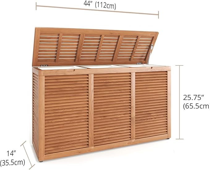 Nila Triple Size Wall-Hugging Teak Louvered Laundry & Storage Hamper