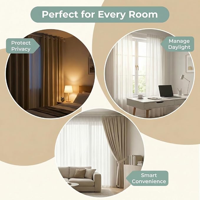 Smart Electric Curtain Opener Bluetooth Remote 20m Range | 4000mah Type-C Battery 6-Month Runtime | Compatible Roman T U Tracks | Easy Installation For Home Office Seniors