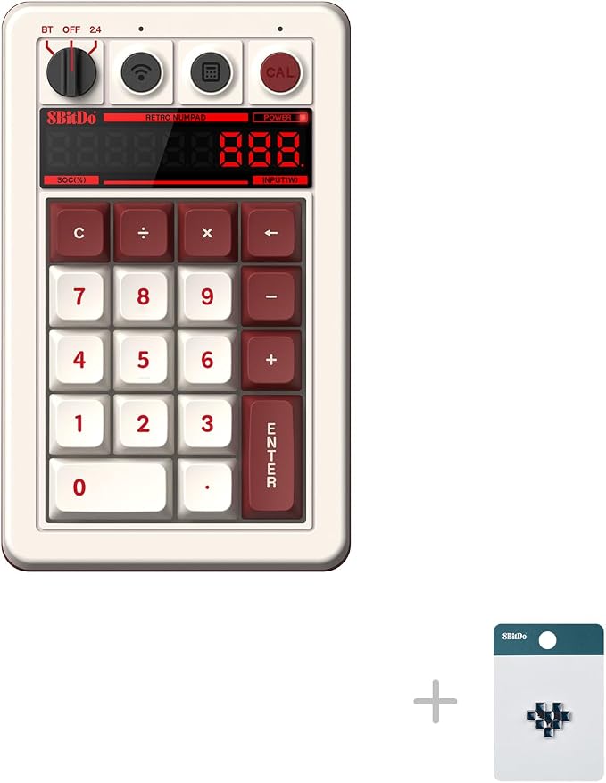 8Bitdo 18 Keys Retro Mechanical Numpad, Supports PC Numpad & Standard Calculator Mode, Hot-swappable, PC Calculator Shortcut Button, Bluetooth/2.4G/Wired Numpad for Windows and Android - Fami Edition