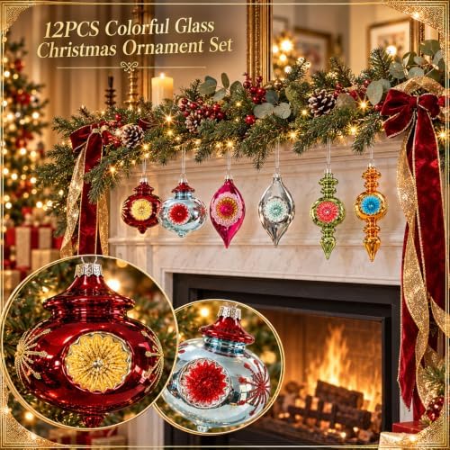 Junkin 12 Pcs Vintage Glass Christmas Ornaments,Hanging Decor, Victorian