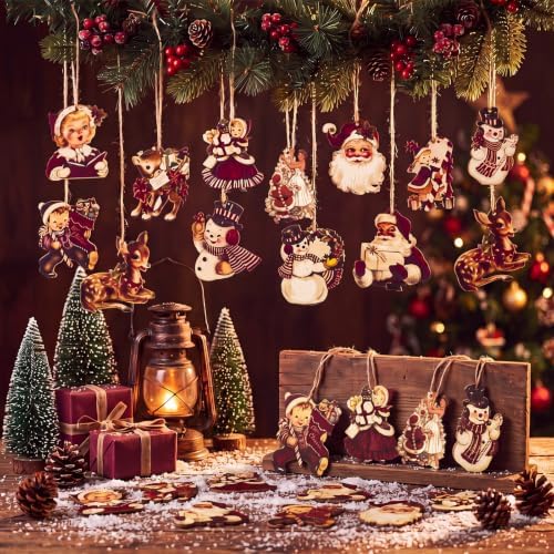 Huwena 36 Pcs Vintage Christmas Tree Ornaments, Classic, Burgundy