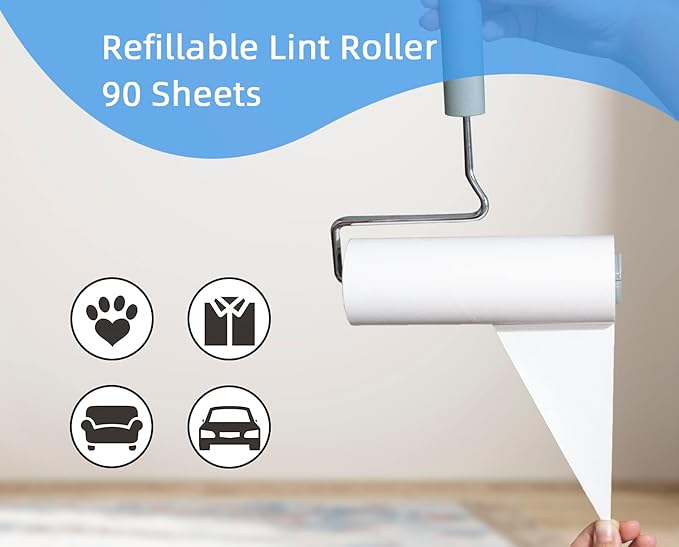 6.3'' Large Lint Rollers for Pet Hair Extra Sticky, Long Handle Sticky Rollers for Furniture Carpet, 1 Roller + 630 Sheets
