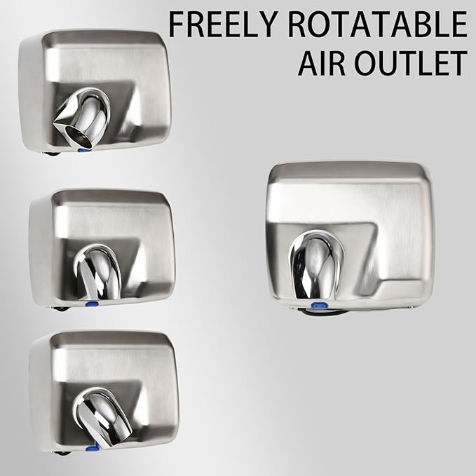 Stainless Steel Hand Dryer, 16 Seconds Fast Dry Hands, 100-130V, 180° Rotatable Air Nozzle, Hand Dryer for Home Bathroom, IPX1 Waterproof & 60s Overheat Protection