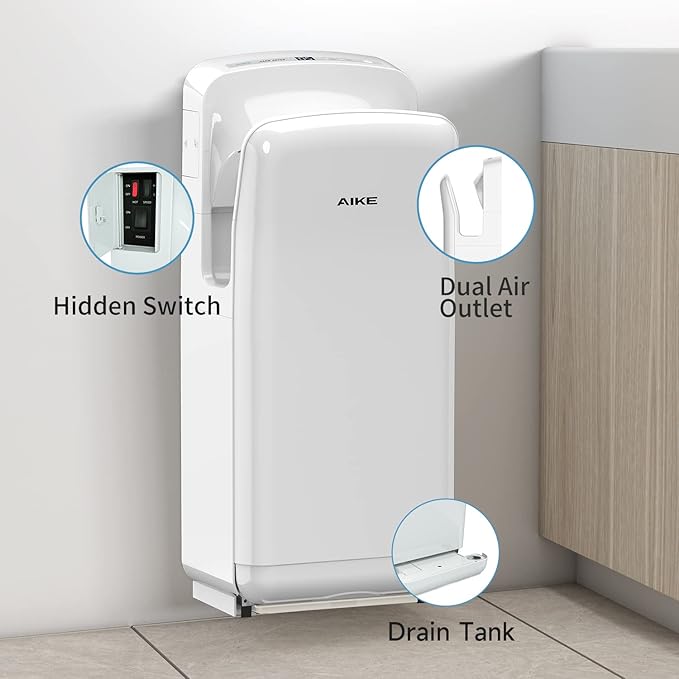 AIKE HEPA Filtered Vertical Hand Dryer Premium, 110-130V White Model AK2005H