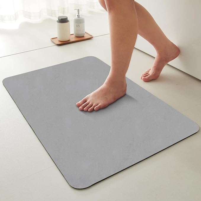 TYUU Bath Mat, Bathroom Rugs Non Slip Washable Thin Absorbent Quick Dry Bath Mat Fits Under Door Bathroom Floor Mat Perfect for Bath, Shower, or Sink 20"x48" Light Grey