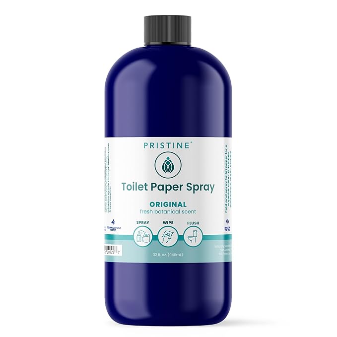 PRISTINE Toilet Paper Spray, As Seen on Shark Tank, Flushable Wipe Alternative, Personal Cleansing Bathroom Spray for Regular Toilet Tissue, Bidet Alternative, Made in USA, Original, 32oz Refill