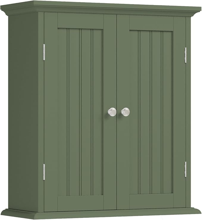 ChooChoo Bathroom Wall Cabinet, Over The Toilet Space Saver Storage Cabinet, Medicine Cabinet with 2 Door and Adjustable Shelves, Cupboard, Green