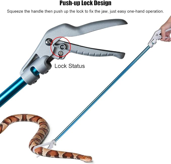 IC ICLOVER 52 Inch Professional Aluminum Alloy Snake Tongs, Standard Size | Wide Jaw & Lock Machanism & Comfort Grip Handle， Reptile Rescue Grabber Rattle Snake Control Catcher Removal Handling Tool