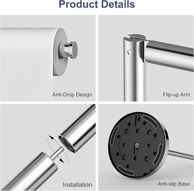 Toilet Paper Holder Stand 22.2" H Bathroom Free Standing Toilet Paper Roll Holder Storage Shelf for 4 Rolls, Stainless Steel Toilet Paper Holders with Non-Slip Stable Base, Polished Chrome