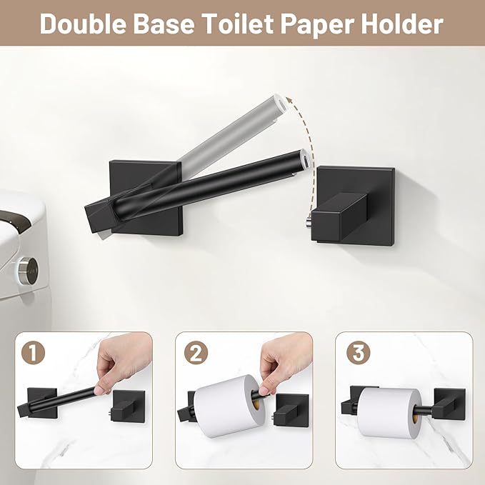 Towel Ring Set 4 Piece Bathroom Hardware Set Includes Towel Ring 2 Towel Hooks and Toilet Paper Holder Stainless Steel Wall Mounted (Matte Black)
