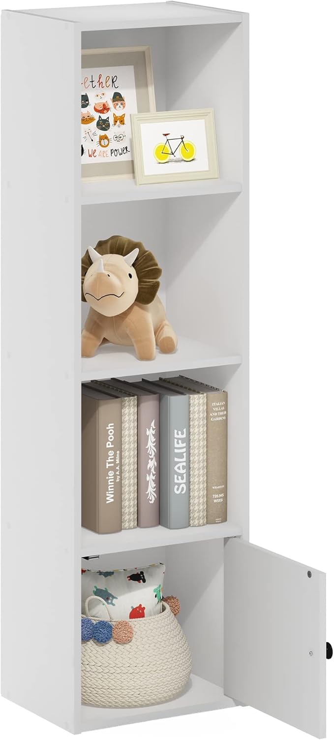 Furinno Luder Shelf Bookcase with 1 Door Storage Cabinet, White