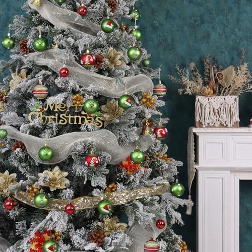 100 Pcs Christmas Ornaments Set for Tree, Red and Green Xmas Decorations, Shiny and Glitter Assorted Shatterproof Hanging Balls Decor Baubles Set for Party/Home/Garland/Wreaths