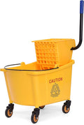 ARLIME Commercial Mop Bucket with Wringer, 35 Quart Capacity Portable Wringer Trolley, Side Press Floor Cleaning Wavebrake w/Handle, Small Mop Bucket on Wheels for Home, Industrial, Yellow | Portable Wringer Trolley, Side Press Floor Cleaning Wavebrake...