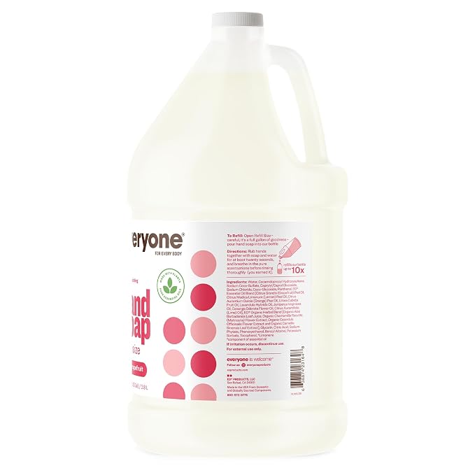 Everyone Liquid Hand Soap Refill, 1 Gallon, Ruby Grapefruit, made with Essential Oils for Kitchen and Bathroom