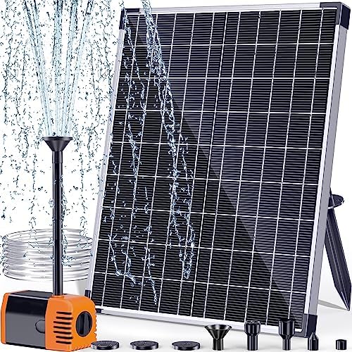 POPOSOAP 30W Solar Fountain Pump with 430GPH Flow, 7 Water Spray Heads & 16.4ft Cable, Solar Pond Pump with Adjustable Flow Valve & Dry Run Protection for Garden, Birdbath, Water Feature P130C