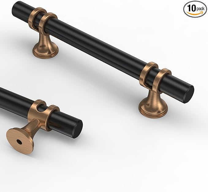 Asidrama 10 Pack 3.75 Inch(96mm) Champagne Bronze and Matte Black Kitchen Cabinet Handles, Cabinet Pulls Kitchen Cabinet Hardware Cupboard Handles Drawer Pulls