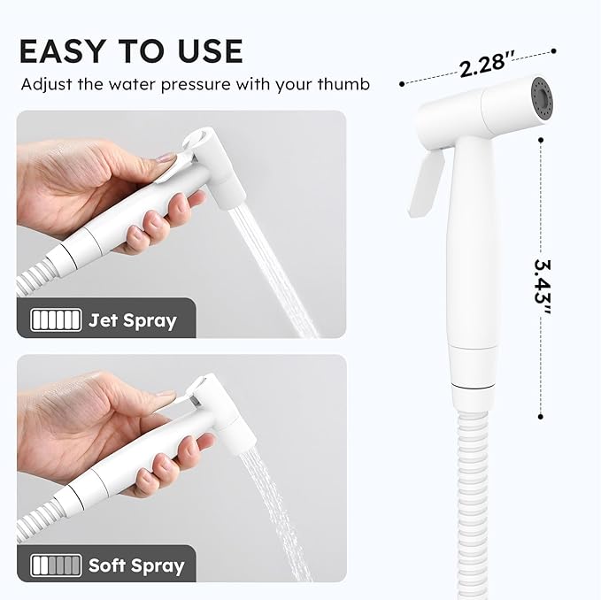 Arofa Matte White Bidet Sprayer for Toilet, Handheld Jet Sprayer Adjustable Water Pressure Muslim Shower with Bidet Hose, Bidets Faucet for Existing Toilets Cloth Diaper Spray for Baby/Feminine Wash