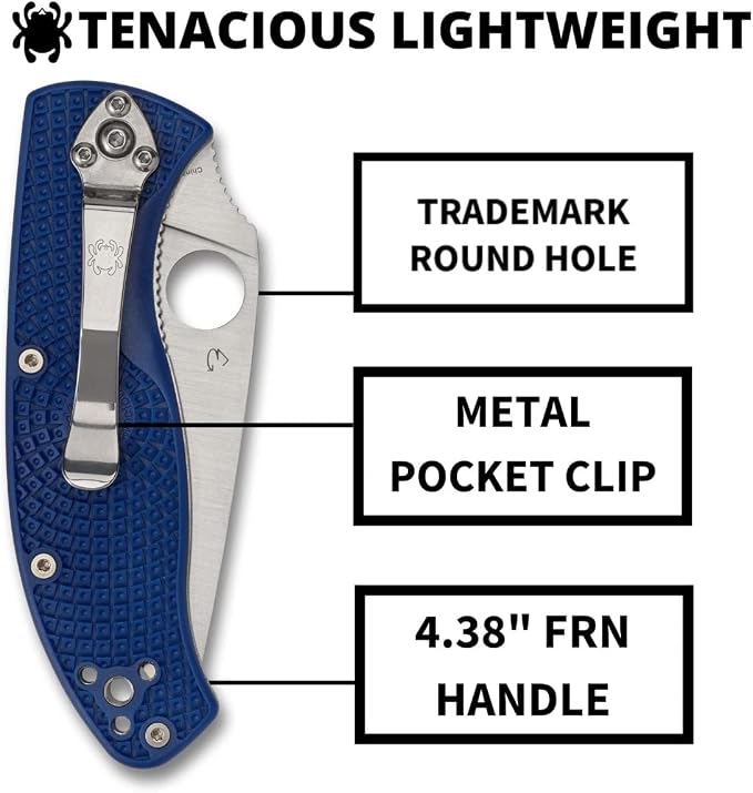Spyderco Tenacious Lightweight Folding Pocket Knife, PlainEdge | 7.77" Overall Length, 3.9" CPM S35VN Steel Blade, Blue, FRN Handle, LinerLock, Full-Flat Grind
