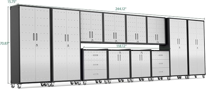 12-Piece Heavy Duty Steel Garage Cabinet System | All-in-One Modular Garage Cabinet Set for Ultimate Workshop Organization | Easy Assembly Garage Storage Cabinets & Tool Bench