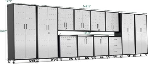 12-Piece Heavy Duty Steel Garage Cabinet System | All-in-One Modular Garage Cabinet Set for Ultimate Workshop Organization | Easy Assembly Garage Storage Cabinets & Tool Bench