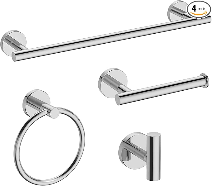 USHOWER Polished Chrome Bathroom Accessories Set, 18-Inch Towel Bar Set Wall Mounted, Durable SUS304 Stainless Steel Bathroom Hardware Set, 4-Piece