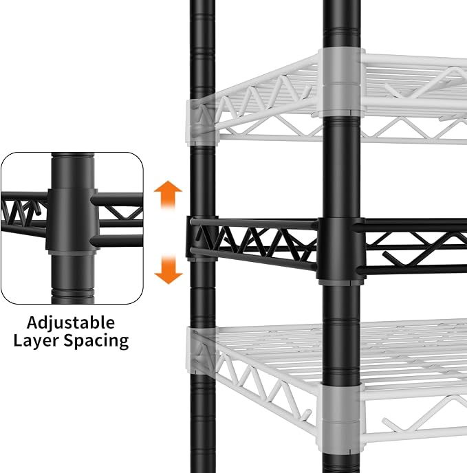 SINGAYE 4 Shelves Storage Shelf Wire Shelving Unit Metal Adjustable Wheels | Small Shelf Storage with Wheels Organizers Closet Unit for Bathroom Laundry Room Kitchen Pantry11.5D x 17.5W x 45H Black